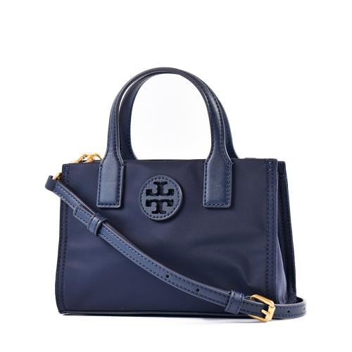 TORY BURCH 皮革標尼龍手提/斜背二用包-藍色/迷你款