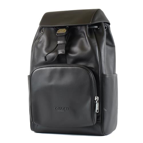 COACH 男款 Racer 牛皮翻蓋插釦束口後背包-黑色