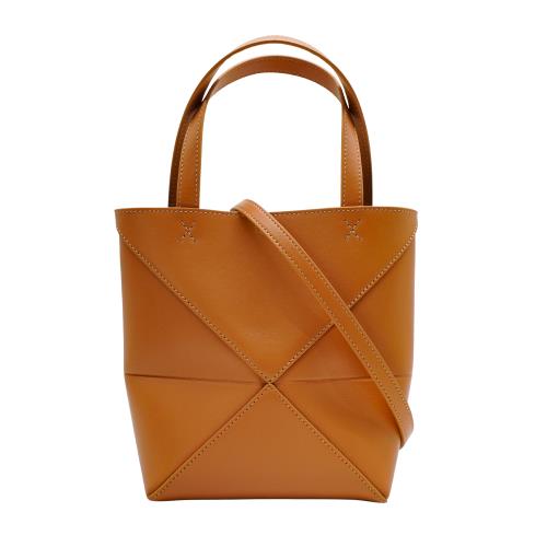 Loewe Mini Puzzle Fold 小牛皮迷你兩用包(沙漠棕)