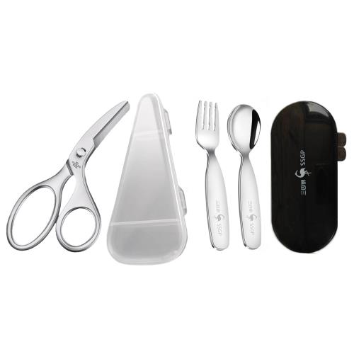 PUSH! 廚房用品 304不銹鋼剪刀 嬰兒輔食剪附叉勺 廚房剪雞骨頭 可拆洗剪刀 剪刀附叉勺 D385-1