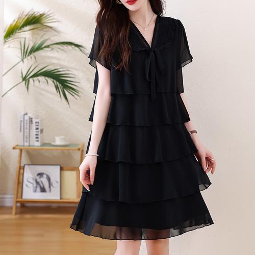 麗質達人 - 1808黑色蛋糕裙洋裝-LY