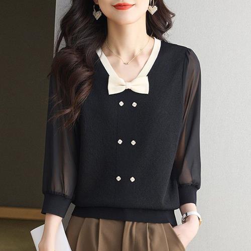 【ALLK 歐楷】新品 領結針織衫上衣 共2色(尺寸F/中大尺碼/涼爽/透氣)