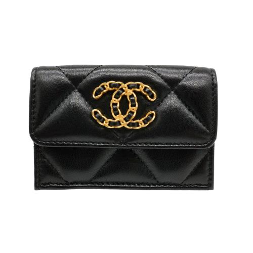 Chanel 19 羊皮雙釦式短夾(AP1789-黑)