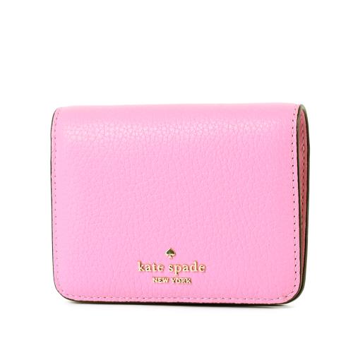 KATE SPADE Lena 荔枝紋釦式對開短夾-飄香藤粉