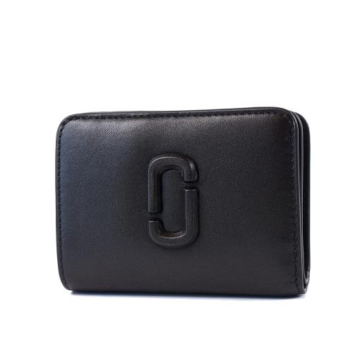 MARC JACOBS 專櫃款 雙J LOGO滑面牛皮拉鍊短夾-黑色