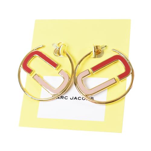 MARC JACOBS 專櫃款 圓型琺瑯雙J拚色針式耳環-紅/粉