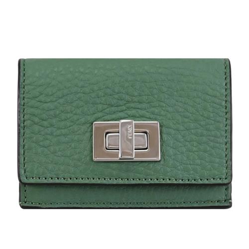 FENDI 8M0426 Peekaboo 牛皮轉扣設計三折零錢小短夾.淺綠