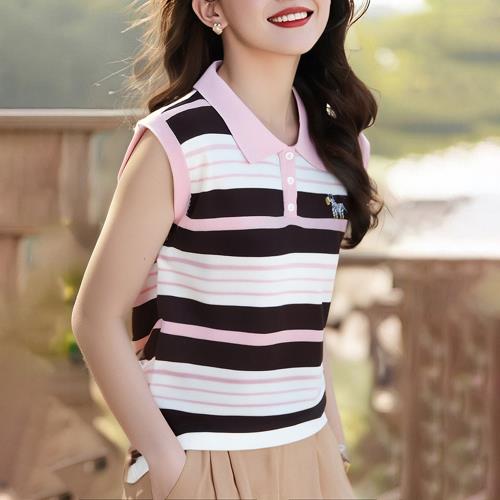 【ALLK 歐楷】新品 配色條紋針織衫上衣 圖片色(尺寸F/中大尺碼/涼爽/透氣)