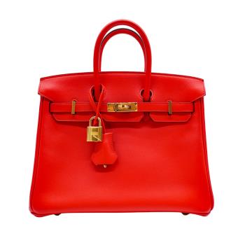 二手品 Hermes Birkin 25 牛皮金扣手提包(D刻/紅)