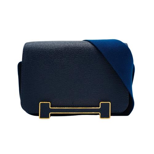 二手品 Hermes Geta 山羊皮金釦斜背包(W刻/海軍藍)