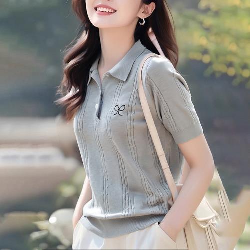 【ALLK 歐楷】新品 立體織紋針織衫上衣 灰色(尺寸F/中大尺碼/涼爽/透氣)