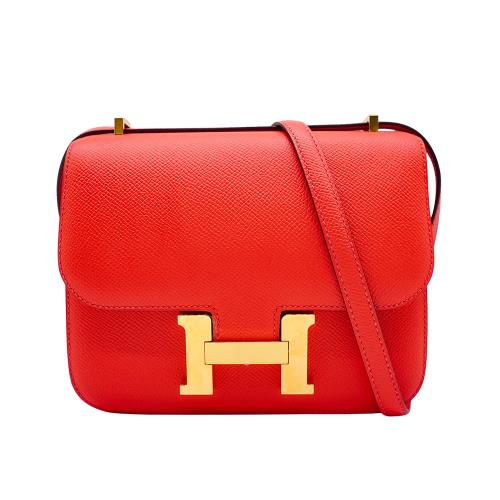 二手品 Hermes Constance Mini 牛皮金釦斜背包(X刻/T5玫粉)