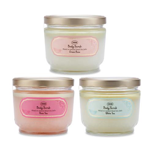 【限定特惠】SABON  身體磨砂膏 600g-(玫瑰花語/白茶/以色列綠玫瑰)(多款任選.贈木勺)-國際航空版