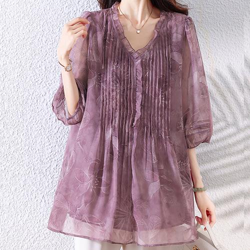 麗質達人 - 8310粉紫色雪紡上衣-LY