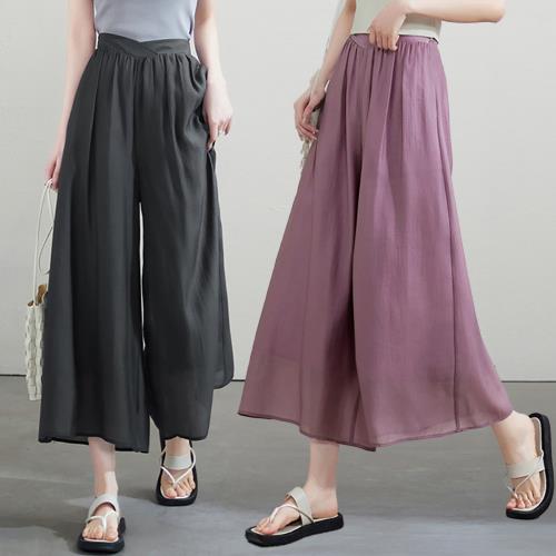 【LANNI 藍尼】★後鬆緊寬鬆九分褲裙(長褲/寬褲/九分褲)