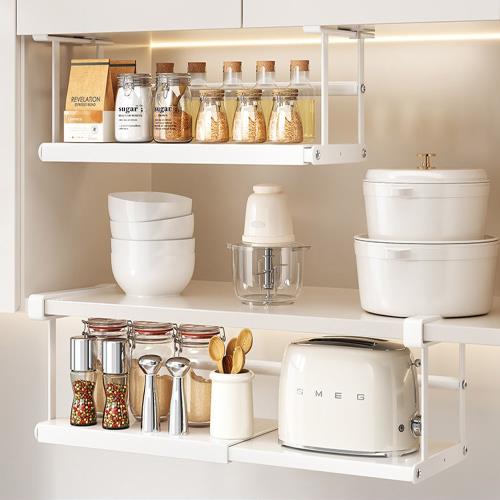 【AOTTO】 多功能可伸縮櫥櫃懸掛收納架(收納架 置物架 吊掛架 免打孔)