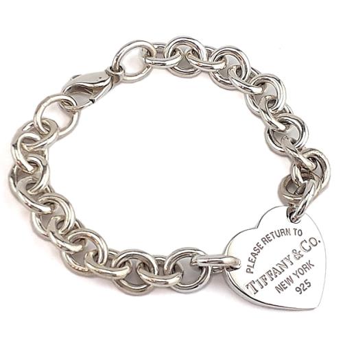Tiffany  925純銀-Return To Tiffany 刻字心牌吊飾圈型手鍊