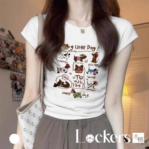 【Lockers 木櫃】韓國圓領印花短袖修身T恤 L114062006