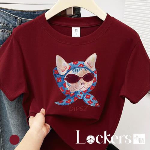 【Lockers 木櫃】韓國重工貓貓短袖印花T恤 L114062005