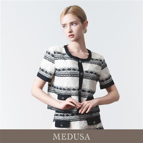 現貨【MEDUSA 曼度莎】法式優雅蕾絲小香風上衣（M-XL）｜女小香風上衣 蕾絲設計 氣質短袖