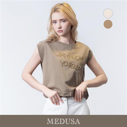 現貨【MEDUSA 曼度莎】毛毛字母 闊肩簡約綁繩T恤 - 2色（M-XL）｜女休閒上衣 短袖T恤 純棉T恤
