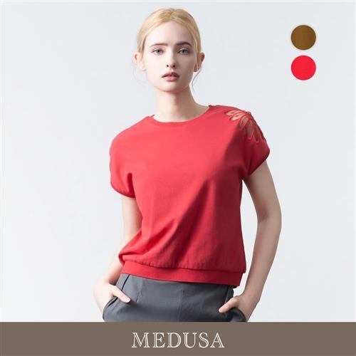 現貨【MEDUSA 曼度莎】透膚肩花設計刺繡上衣 - 2色（M-XL）｜女休閒上衣 女短袖上衣 造型刺繡