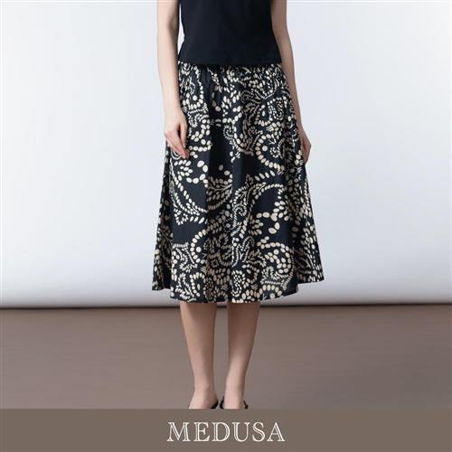 現貨【MEDUSA 曼度莎】黑色印花鬆緊小圓裙（M-XL）｜短裙 印花裙 鬆緊腰