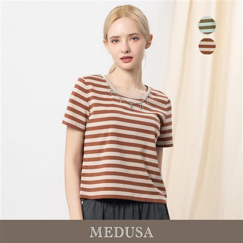現貨【MEDUSA 曼度莎】設計感吊飾條紋T恤 - 2色（M-XL）｜女休閒上衣 短袖T恤 純棉T恤