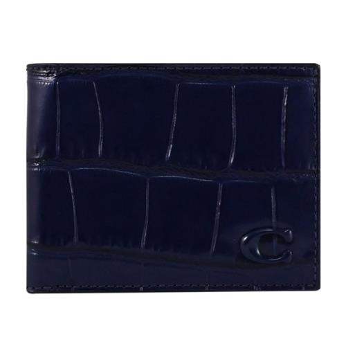 COACH CW444 經典C LOGO鱷魚壓紋窄版卡片票據/短夾.深藍