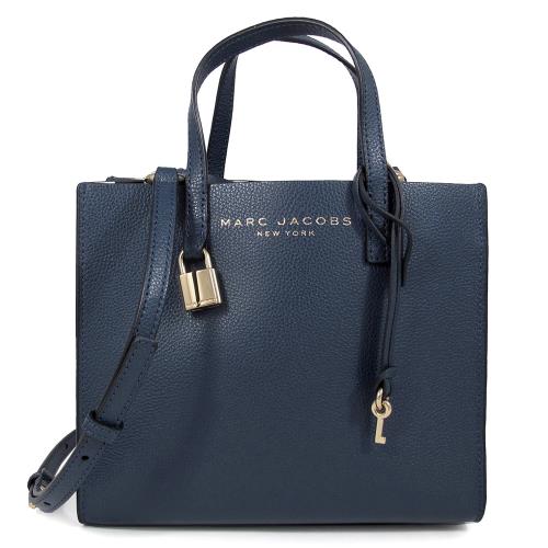 MARC JACOBS 金色鎖頭荔枝紋皮革三層兩用包(海軍藍色)