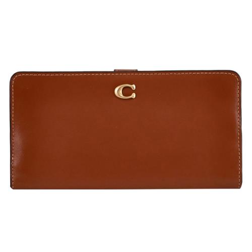 COACH CH823 質感滑面全皮革扣式多卡零錢長夾.棕色
