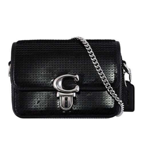 COACH CM429 STUDIO 滿版亮片鏈條翻蓋迷你包/小廢包.黑