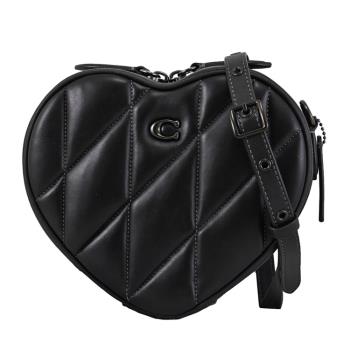 COACH CE725 Heart 柔軟絎縫心形雙拉鍊斜揹包.黑色