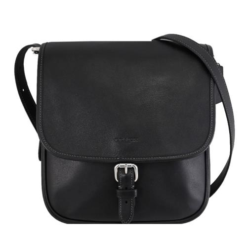 COACH CV979 HITCH 品牌壓印LOGO翻蓋斜背包/郵差包.黑