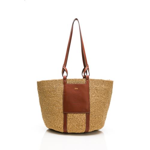 Chloe 蔻依  WOODY系列 經典馬鞍皮革草編編織托特包(焦糖棕)