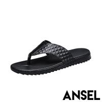 【ANSEL】真皮平底夾腳拖鞋 真皮頭層牛皮 人字夾腳拖鞋 平底拖鞋 B款 男鞋 格紋