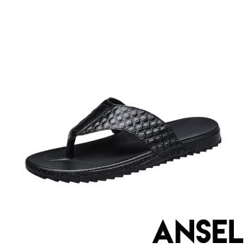 【ANSEL】真皮平底夾腳拖鞋/真皮頭層牛皮經典人字夾腳拖鞋 平底拖鞋 B款 男鞋 格紋