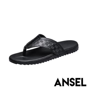 【ANSEL】真皮平底夾腳拖鞋/真皮頭層牛皮經典人字夾腳拖鞋 平底拖鞋 C款 男鞋 壓紋