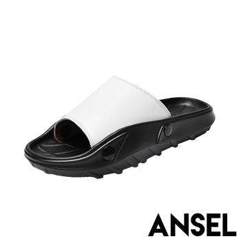 【ANSEL】真皮輕量厚底拖鞋/真皮牛皮經典百搭復古輕量厚底拖鞋 男鞋 白