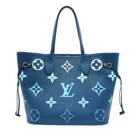 Louis Vuitton 展示品 Neverfull 壓紋牛皮漸層手提托特包-中(M46514-漸層藍)