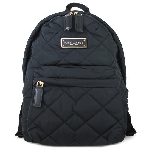 MARC JACOBS 鐵牌LOGO菱格縫線拉鍊後背包(黑色)