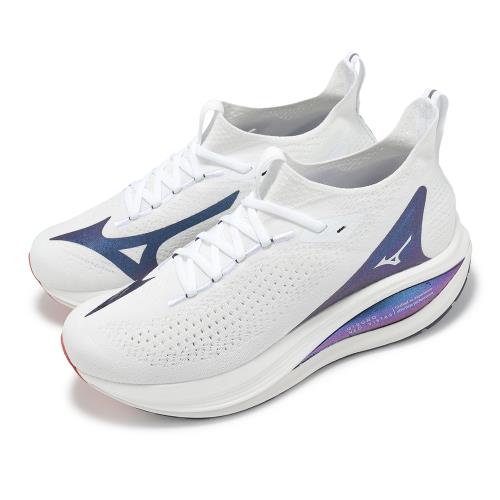 Mizuno 慢跑鞋 Neo Vista 2 男鞋 白 紫 厚底 回彈 波浪片 運動鞋 美津濃 J1GC2534-01