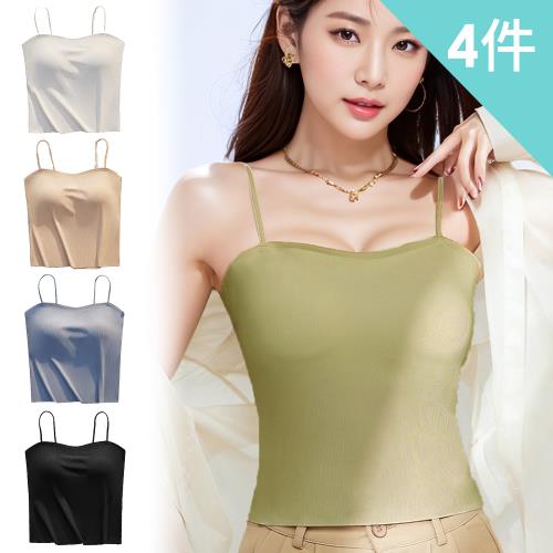 【enac 依奈川】4件組 ☆ Bra T細肩帶親膚無痕背心(隨機)-7月遊戲大廳