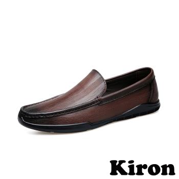 【KIRON】壓紋商務平底樂福鞋/時尚復古壓紋典雅紳士商務皮鞋 平底樂福鞋 男鞋 棕