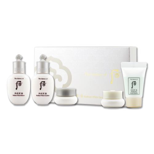 【WHOO 后】拱辰享鑽白亮采5件組 (美肌水 20ML+乳液 20ML+水凝霜 4ML+雪白膏 4ML+潔顏乳 13ML) (效期至2026年6月)