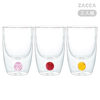 【ZACCA】福 財 心耐熱雙層玻璃杯350ML-三入組( 咖啡杯 茶杯 耐熱玻璃杯 隔熱防燙杯 水杯 杯子)