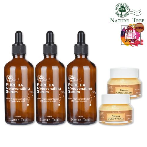 【Nature Tree】經典玻尿酸黃金導入組(高濃縮玻尿酸修護液100mlx3+黃金賦活乳霜30mlx2)-遊戲大廳
