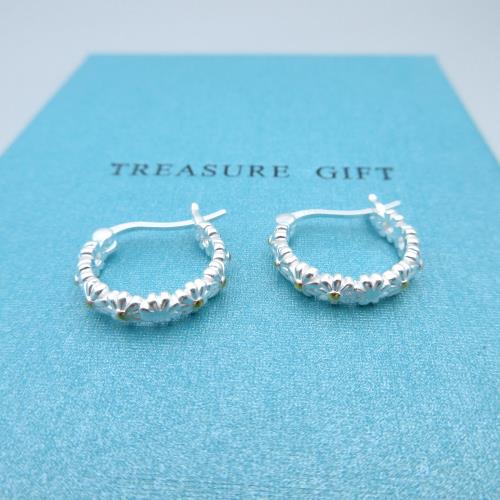 【海洋盒子】純潔唯美清新黃色小雛菊S990純銀針式易扣耳環.圈圈耳環