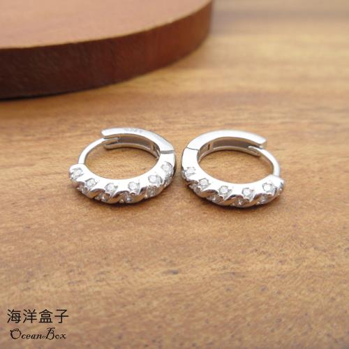 【海洋盒子】璀璨閃耀螺旋排列鋯石S925純銀針式易扣耳環.圈圈耳環.外鍍專櫃級正白K
