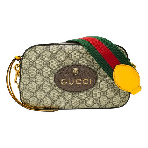 二手品 Gucci 虎頭綠紅綠織帶相機斜背包(476466-咖)